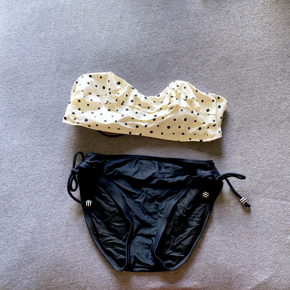 Black and cream polka dot bikini